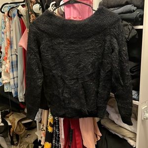 Black off the shoulder fuzzy soft sweater
